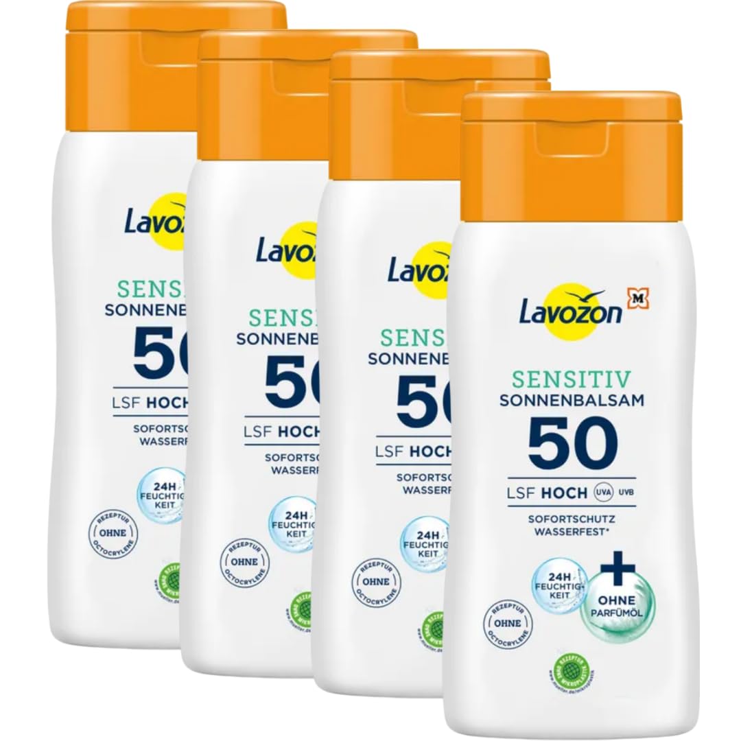 Sonnencreme LAVOZON Sensitiv Sonnenbalsam, LSF 50, 200ml, wasserfest, 4 Er