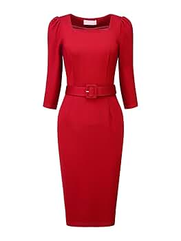 くろえり Squareneck Pencil Dress Unique-Bargains-Women-s-
