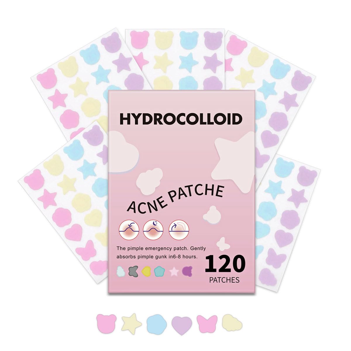 LaPaloAcne Patche for Face 120Pcs - Pimple Patches with Hydrocolloid and Salicylic Acid - Star,heart,Cat Shapes Acne Patches for Covering Zits, Blemishes, Dark Spots - 6 Cute Shapes