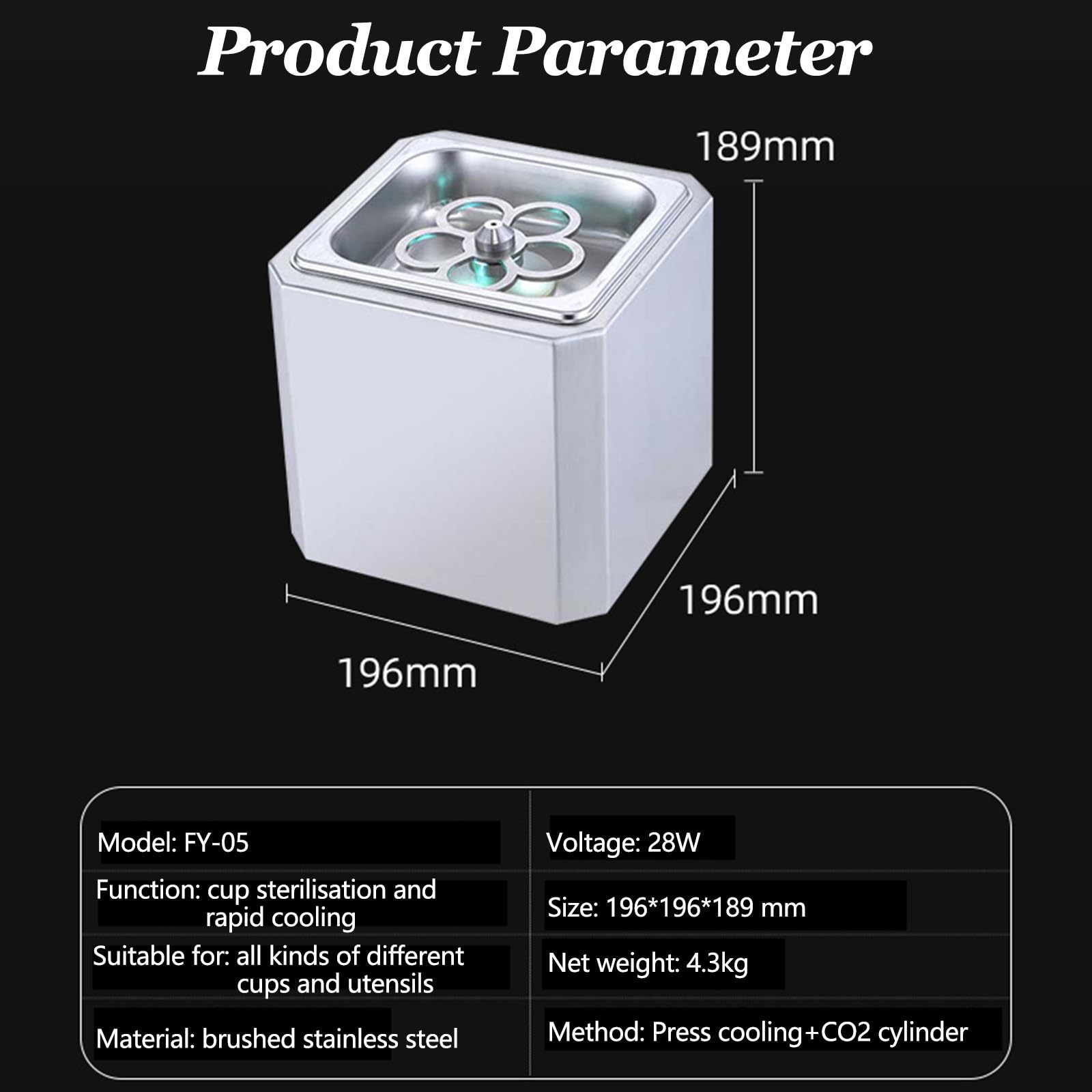 Refrigeratore di vetro, con luce a LED, refrigeratore di vetro a CO2 per tazze e bicchieri, refrigeratore istantaneo di bevande, per bar, ristorante, cucina
