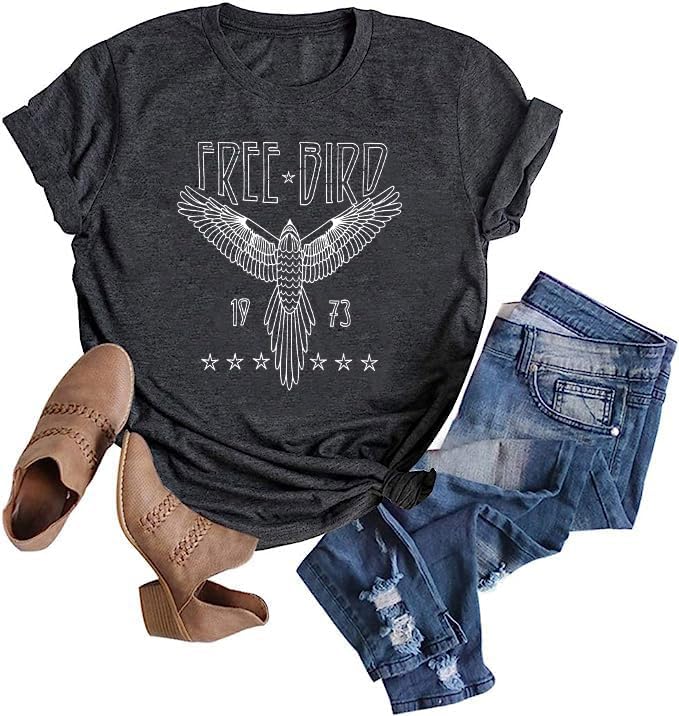 Vintage Rock Band T-Shirt Woman Retro Bird Shirt Eagle Graphic Tees Retro Music Shirt Casual Short Sleeve Tops