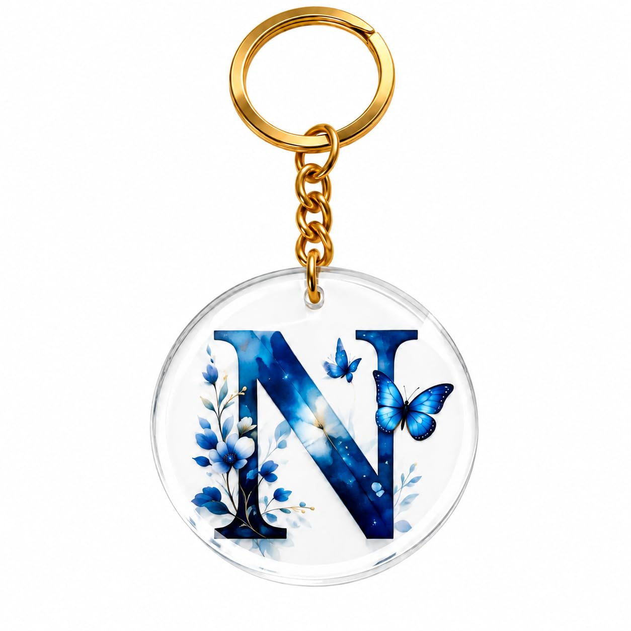 TRENDY DEALZ Alphabet N Acrylic Keychain with Blue Floral