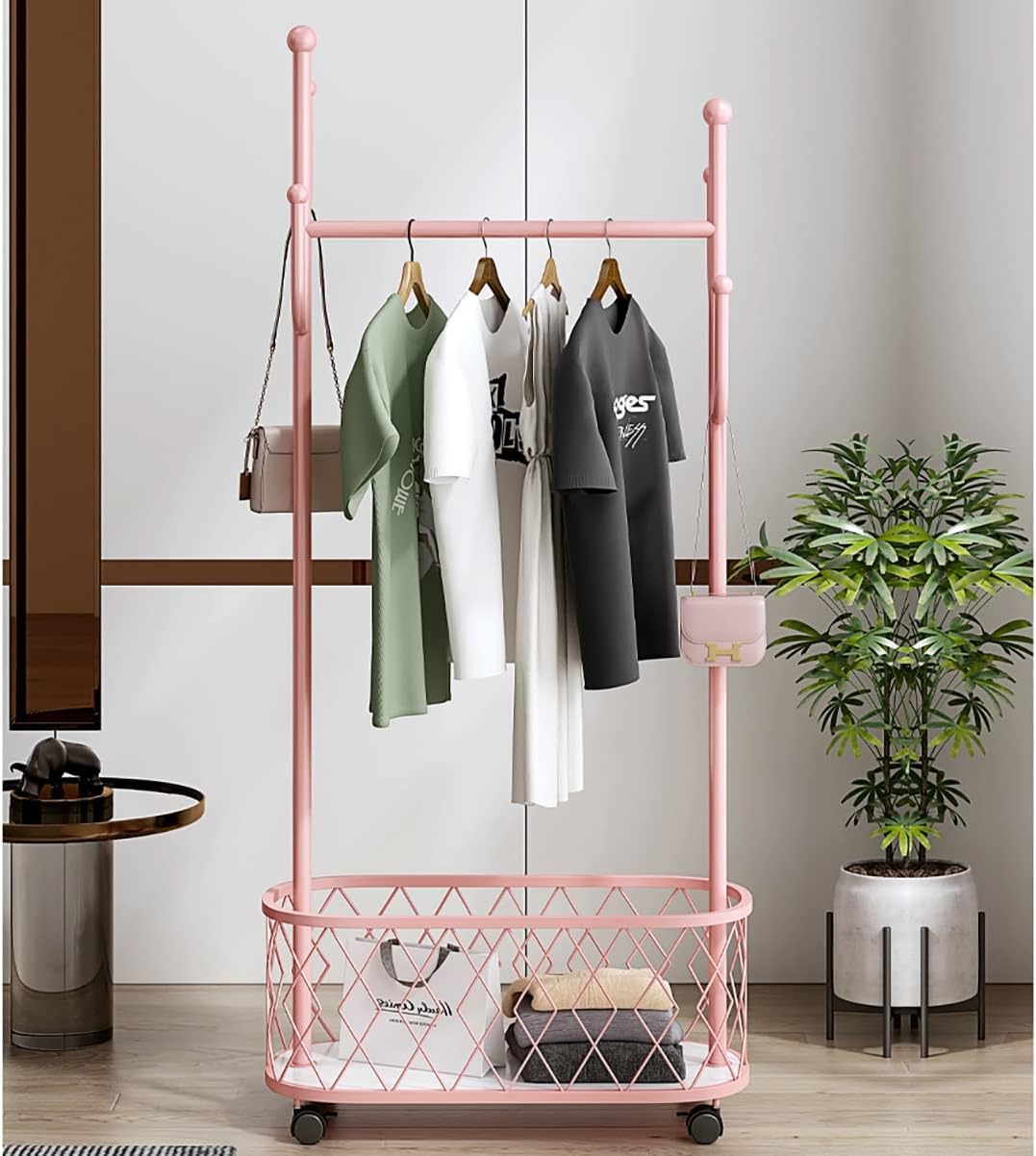 Mixfom Metal Clothing Rack Garment Rack with Baskets