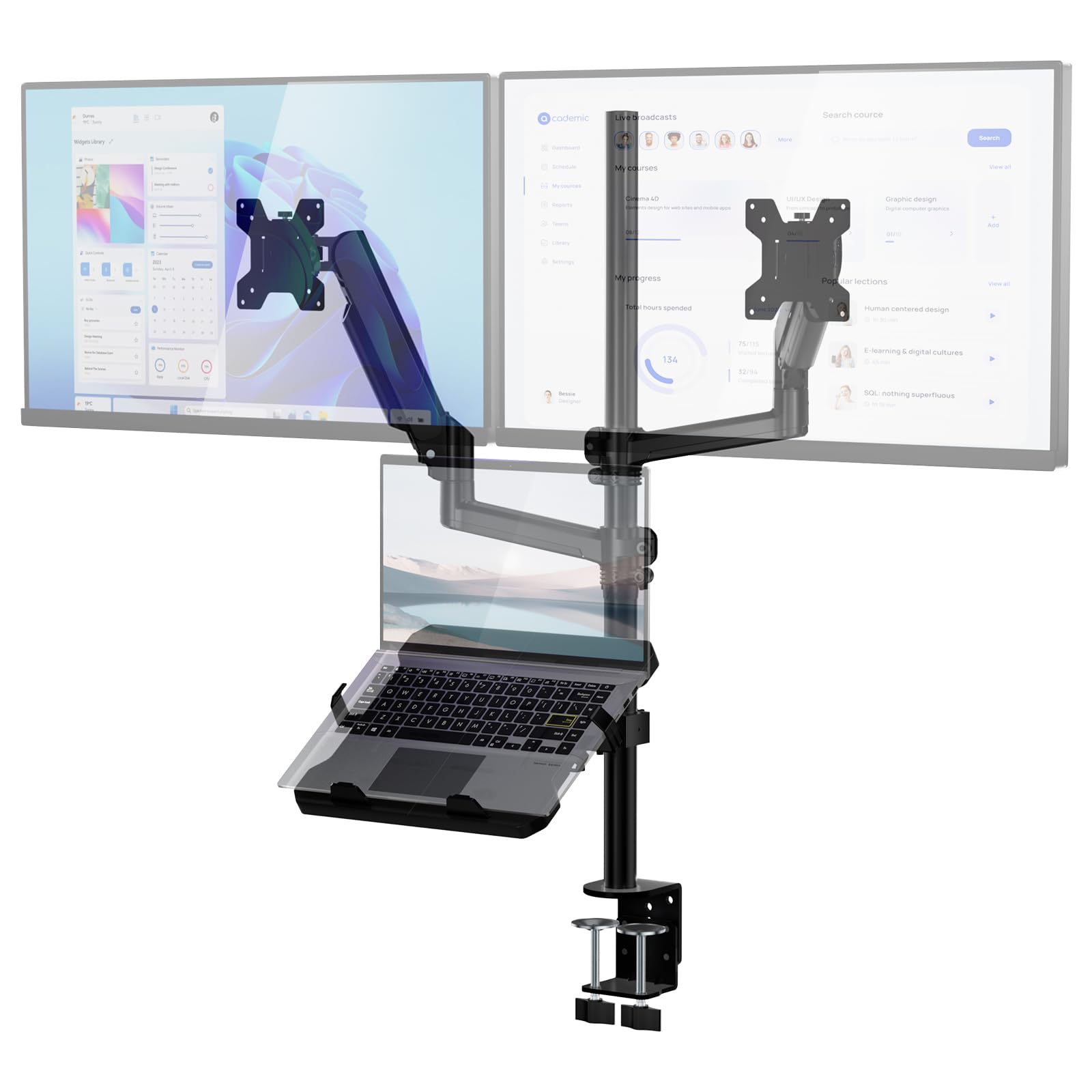 WALI Dual Monitor and Laptop Stand for 17" Notebook and 32" Screens