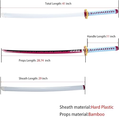 Miniatura 3 de Demon Slayer Sword 41inch,with Display Stand and Belt, Rengoku SwordTanjiro SwordZenitsu SwordAnime Original Texture,for Demon Slayer Cosplay and