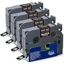 Absonic Tz-335 White on Black Label Tape Compatible for Brother Tze-335 P Touch Label Tape Tze Tz 12mm 0.47 Laminated Black for Ptouch Label Maker PTD220 PTH110 PTD210 PTD600 PTD400 PT1880, 4 Pack