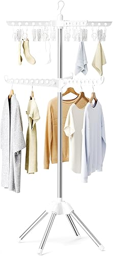 Abiglifty Estante de secado de ropa giratorio y plegable, ahorro de espacio, para secar ropa en interiores, balcón, 2 capas