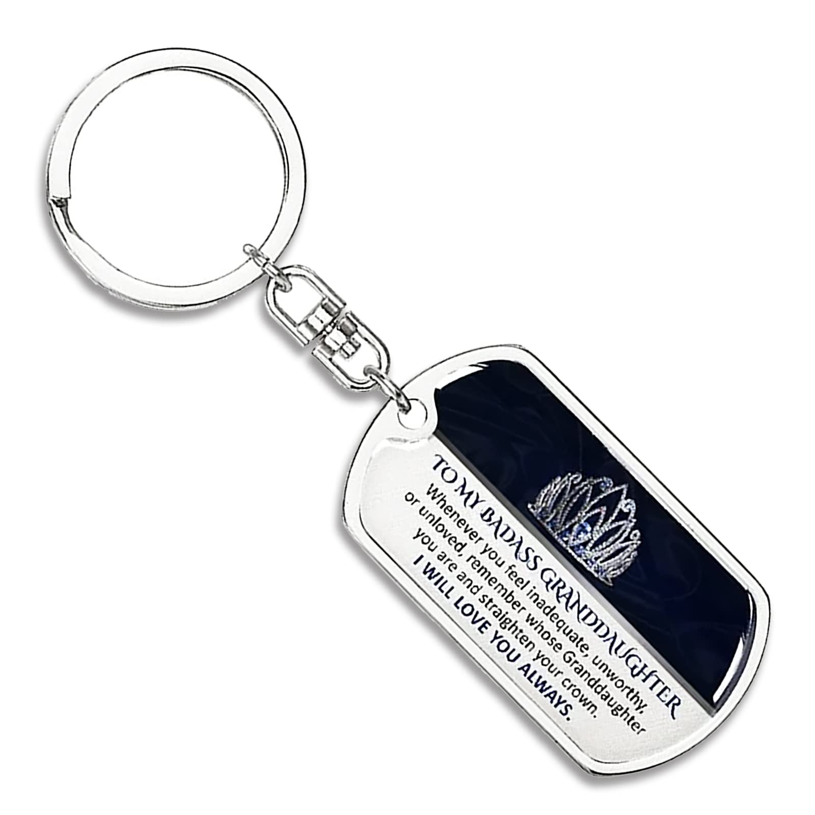 Ovnmfh Silver Keepsake For Granddaughter Keychain, To My Badass Granddaughter Keychain, Stainless Steel Dog Tags Keychain, Granddaughter Gifts From Grandma Grandpa (,Granddaughter)