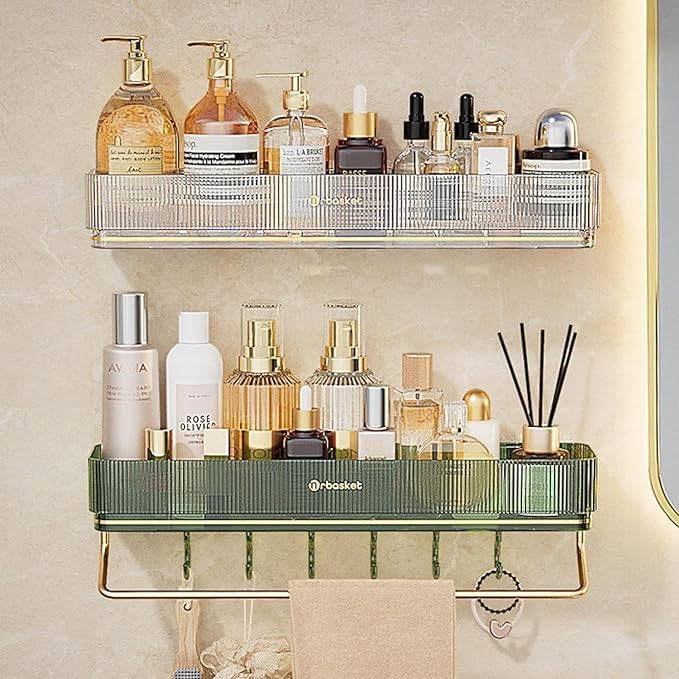 Calyrex Shower Caddy No Drilling Bathroom Shelf Gray Acrylic Floating Shelves Cosmetics Shampoo Storage Rack Bathtub Organizer with Towel Holder Wall Mounted Kitchen Shelves Spice Rack (B0DHKRYGGQ) Amazon Price History, Amazon Price Tracker