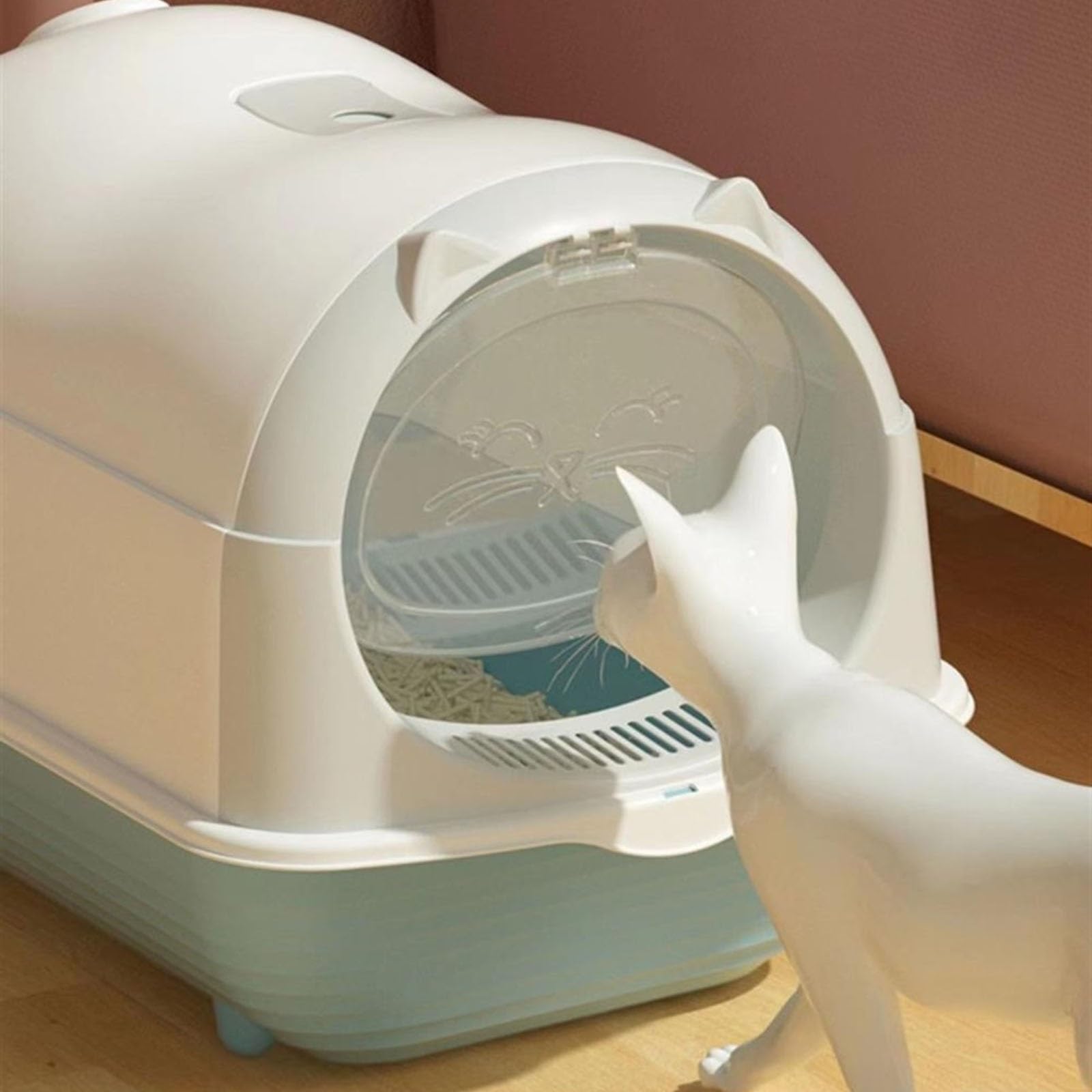 Exclusivo para Gatos y Perros Bandeja de Arena semicerrada con Pala Extragrande a Prueba Salpicaduras Tapa Productos for Mascotas Fácil Limpiar Desmontable para Interiores(Red)