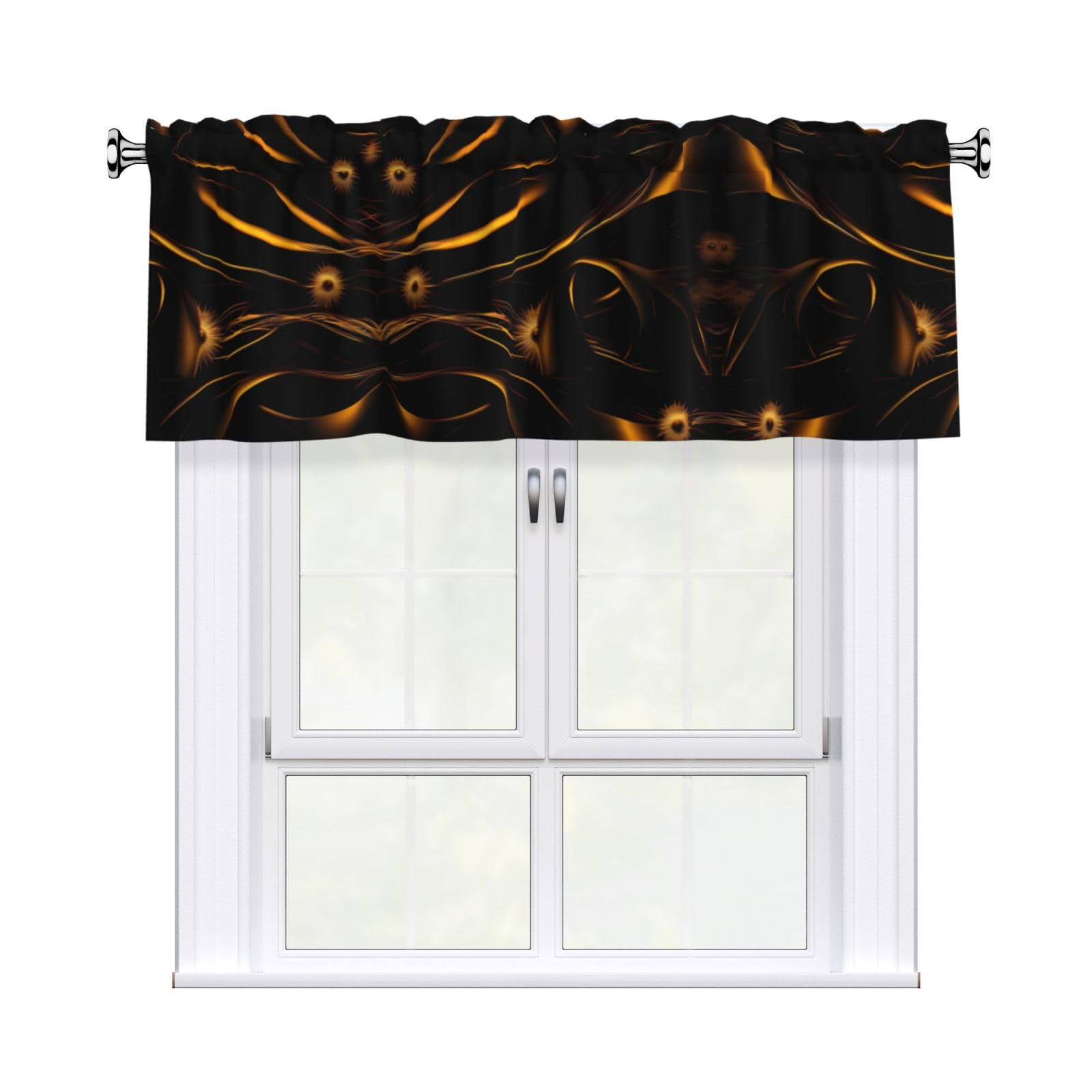 LMNGH Black and Gold Background Curtain Valance for Windows,Kitchen Window Curtains Blackout Drapes Window Treatments Decorative Rod Pocket Short Curtain for Living Room Bedroom,54" W x 18" L