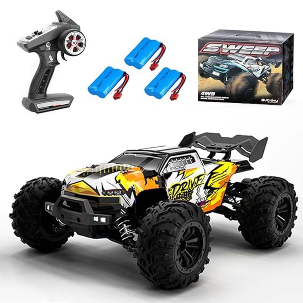 Coche teledirigido de 70 km/h con motor sin escobillas, 1/16 de alta velocidad, todo terreno Monster Trucks para adultos, 4WD resistente al agua RC Drift Car, 3 baterías, amarillo