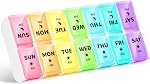 Opret Weekly Pill Organiser, Small Pill Box 7 Day 2 Times a Day for AM PM, Portable Travel Tablet Organiser with 14 Removable Compartments, for Vitamins Supplements Medication (Black & White)