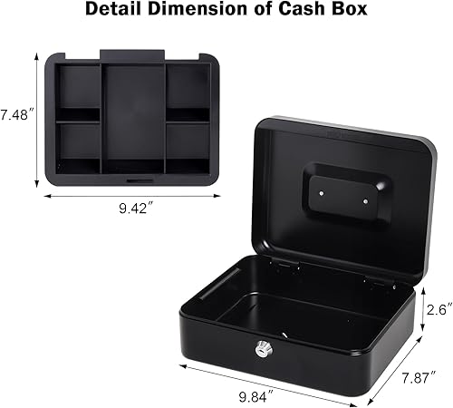 Vista 63 de Jssmst - Caja de dinero pequeña con bandeja, caja con bloqueo, Negro L