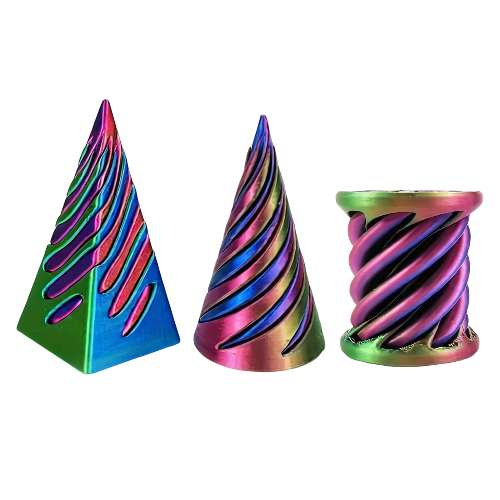 3Pcs 3D Printed Spiral Cone Fidget Toys Mini Sensory Stress Relief Desk Toy Impossible Pyramid Passthrough Sculpture Decor Toys for Concentration Spiral Cone Toy for Office Home Travel Party Gift (D)