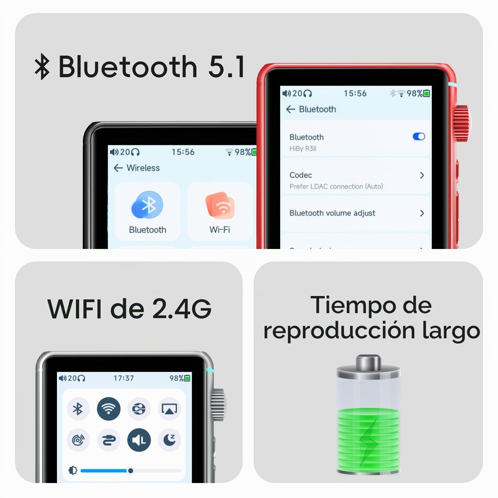 Reproductor de audio Hi-Res HiBy R3 II 2025 - Chips DAC duales, decodificación MQA, reproductor Qobuz/Tidal con Bluetooth 5.1, puertos de 3,5 mm SE/4,4 mm BAL | Almacenamiento ampliable de hasta 2 TB