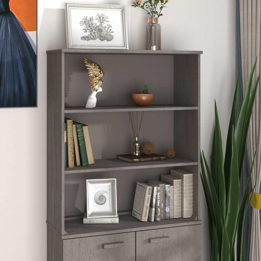 HAMAR - Aparador de madera maciza de 85 x 35 x 100 cm, color gris claro con 2 estantes, diseño moderno, pino resistente, para cocina, pasillo, dormitorio y salón