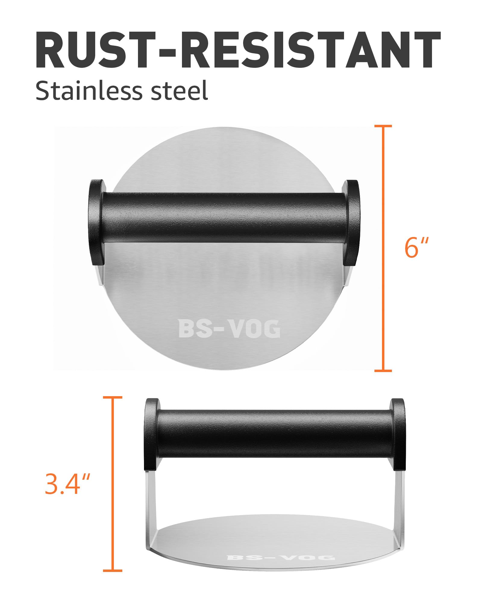 Movstriker Stainless Steel Burger Press, 6.3 Inch Round Burger Smasher Heavy-Duty Smash Burger Press, Non Stick Bacon Beef Steak Patty Burger Maker For Grilling Barbecue Griddle