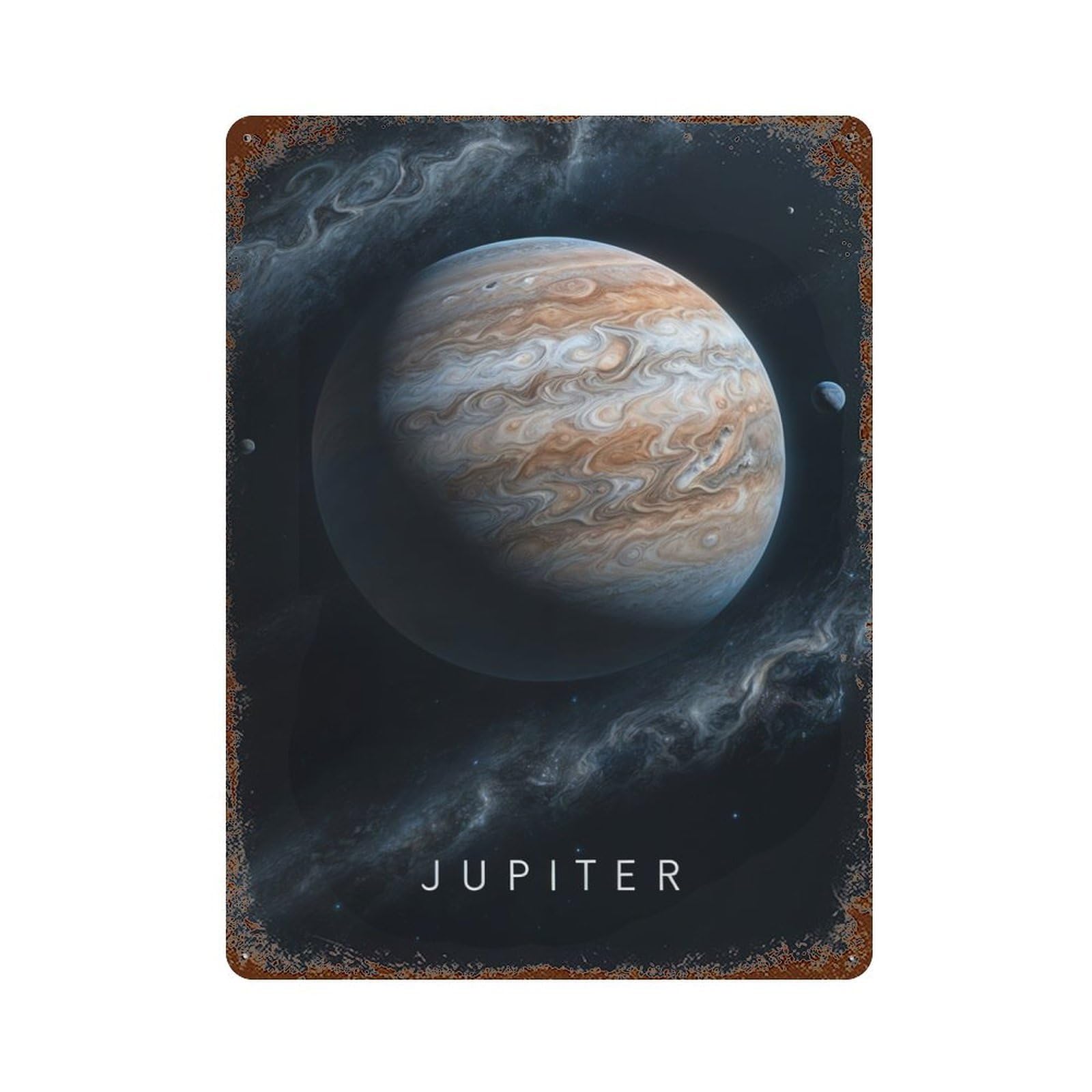 Planet Jupiter in Space Vintage Wall Sign 15.7"x11.8", Rust Effect Metal Decor for Basement, Hobby Room And Garage Decor
