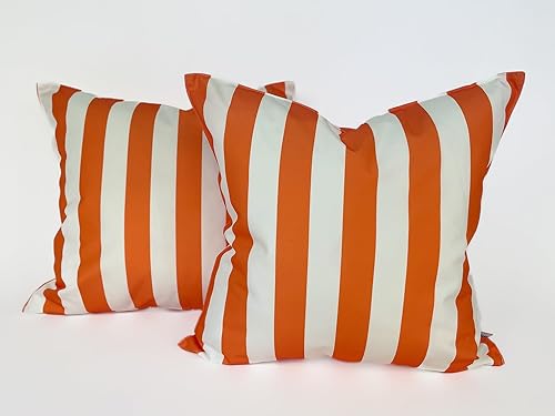 Paquete de 2 fundas de almohada de 18 x 18 pulgadas, impermeables, a rayas, color naranja, incluye cojines decorativos cuadrados para muebles de