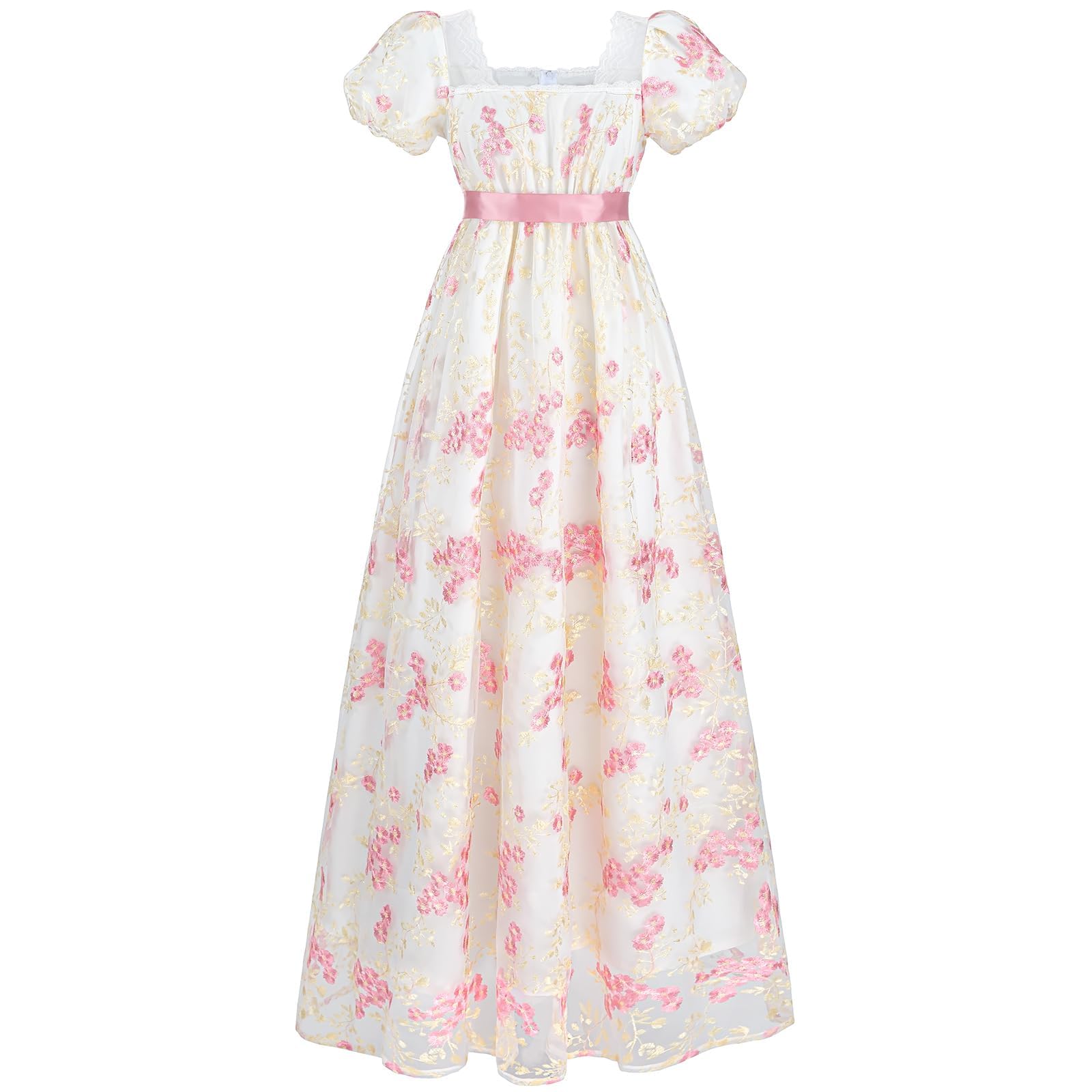 CR ROLECOS Regency Dresses for Women Victorian Dresses Long Dress Tea Party Gown Floral Pink Dress M - Image 3