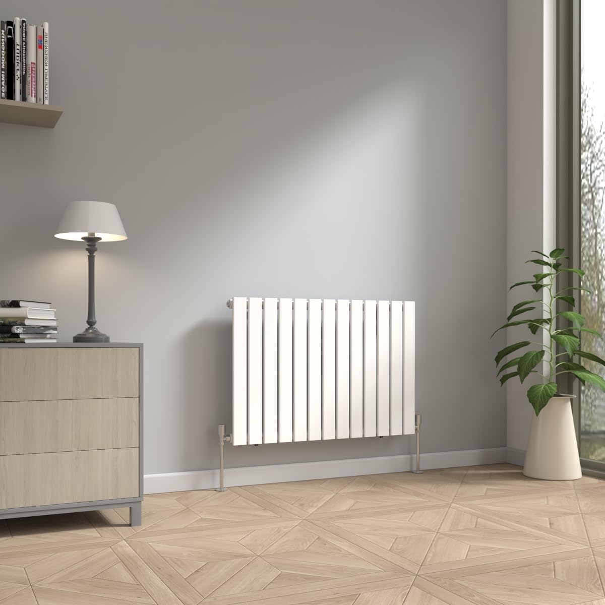 NRG 600 x 884mm Horizontal Radiator Gloss White Single Modern Flat Panel Bathroom Central Heating Heater Radiators