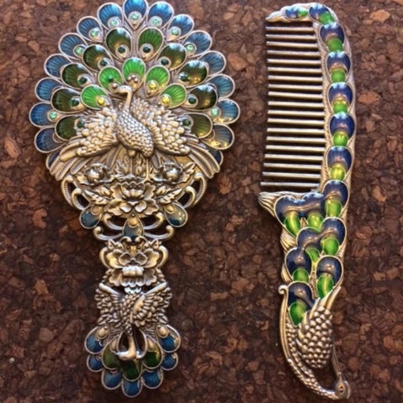 Webelkart Premium Handwork Peacock Hand Mirror with Comb Set Personal Makeup for Women/Girl Salon Mirror & Decorative Antique Item Women Gift Item (Multicolour)-picture-33