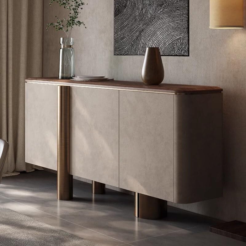 Sideboard Cabinet Minimalist Black Walnut Solid Wood Sideboard Living Room Wall Storage Furniture Porch Decoration Table Sideboard Cabinet with Storage(140x35x95cm)