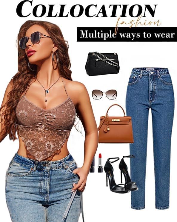 Avidlove Lace Tops for Women Sexy Crop Top Halter V Neck Cami Lingerie Y2K Camisoles 2025 Trendy - Image 4