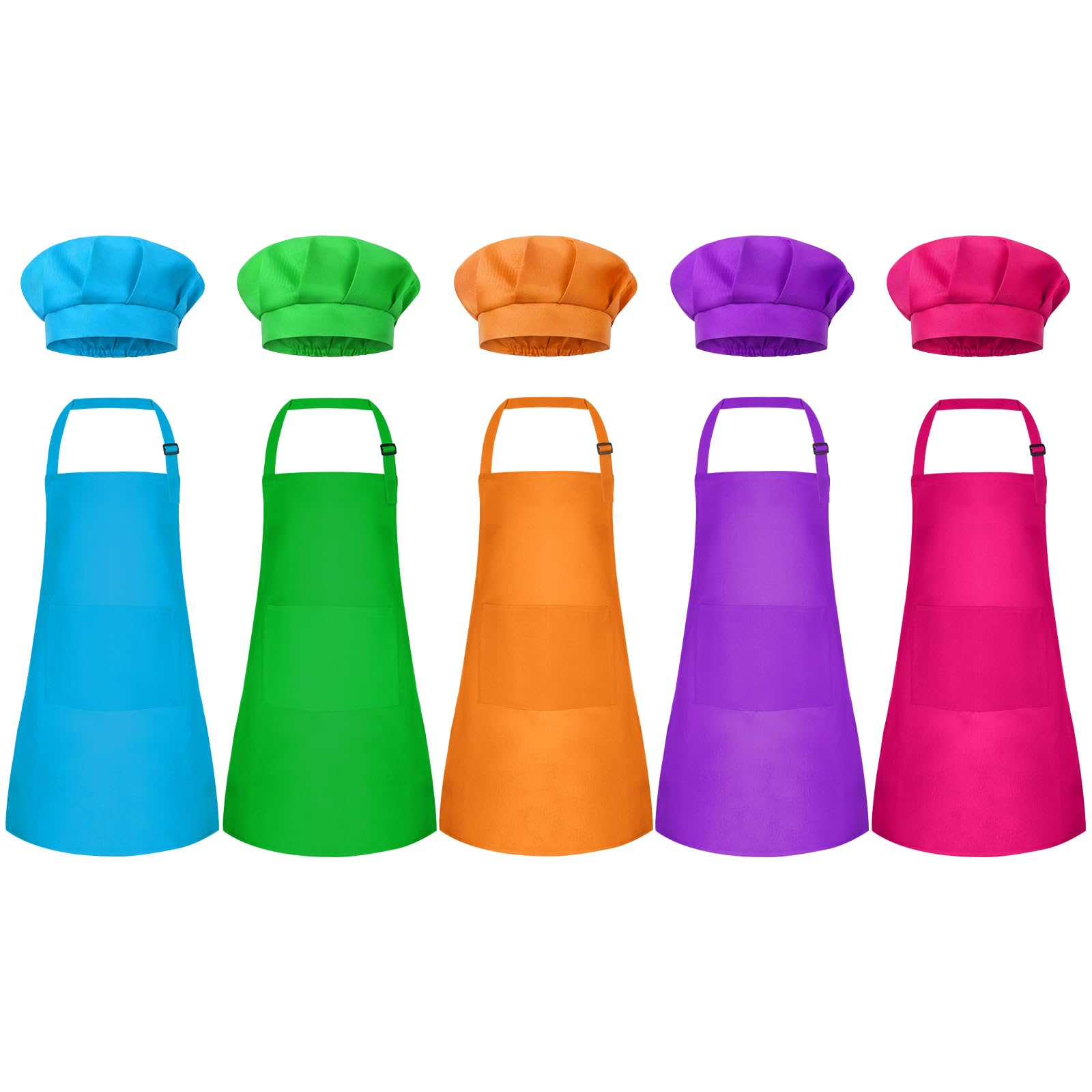 Kids Apron and Chef Hat Set Children Apron Adjustable with 2 Pockets Children Chef Painting for Cooking Baking