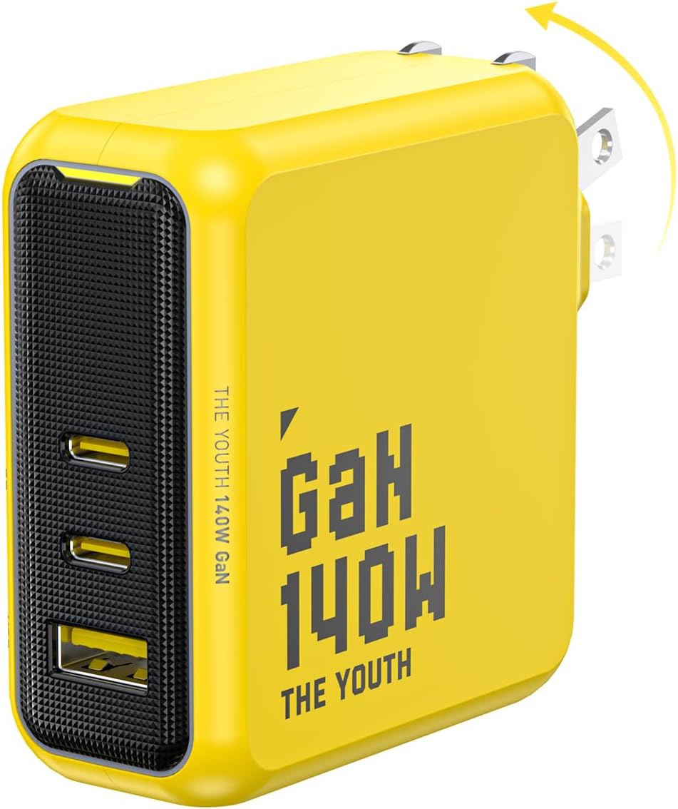 AOHI Youth 140W GaN+ USB C Charger 100W Laptop Fast Charger PD3.1 PPS 3-Port USB C Wall Charger Power Adapter for MacBook Pro 16'', Dell XPS, iPhone 17 Pro Max, iPad Pro, Tablet, Chromebook, Yellow : Electronics
