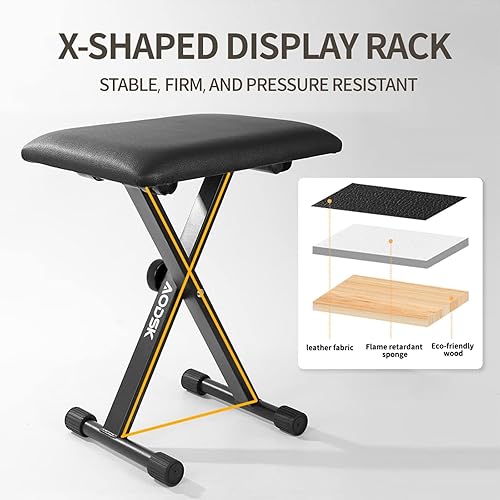 Miniatura 6 de AODSK Banco de teclado estilo X acolchado, banco de piano ajustable plegable silla asiento, algodón ignífugo, diseño antideslizante