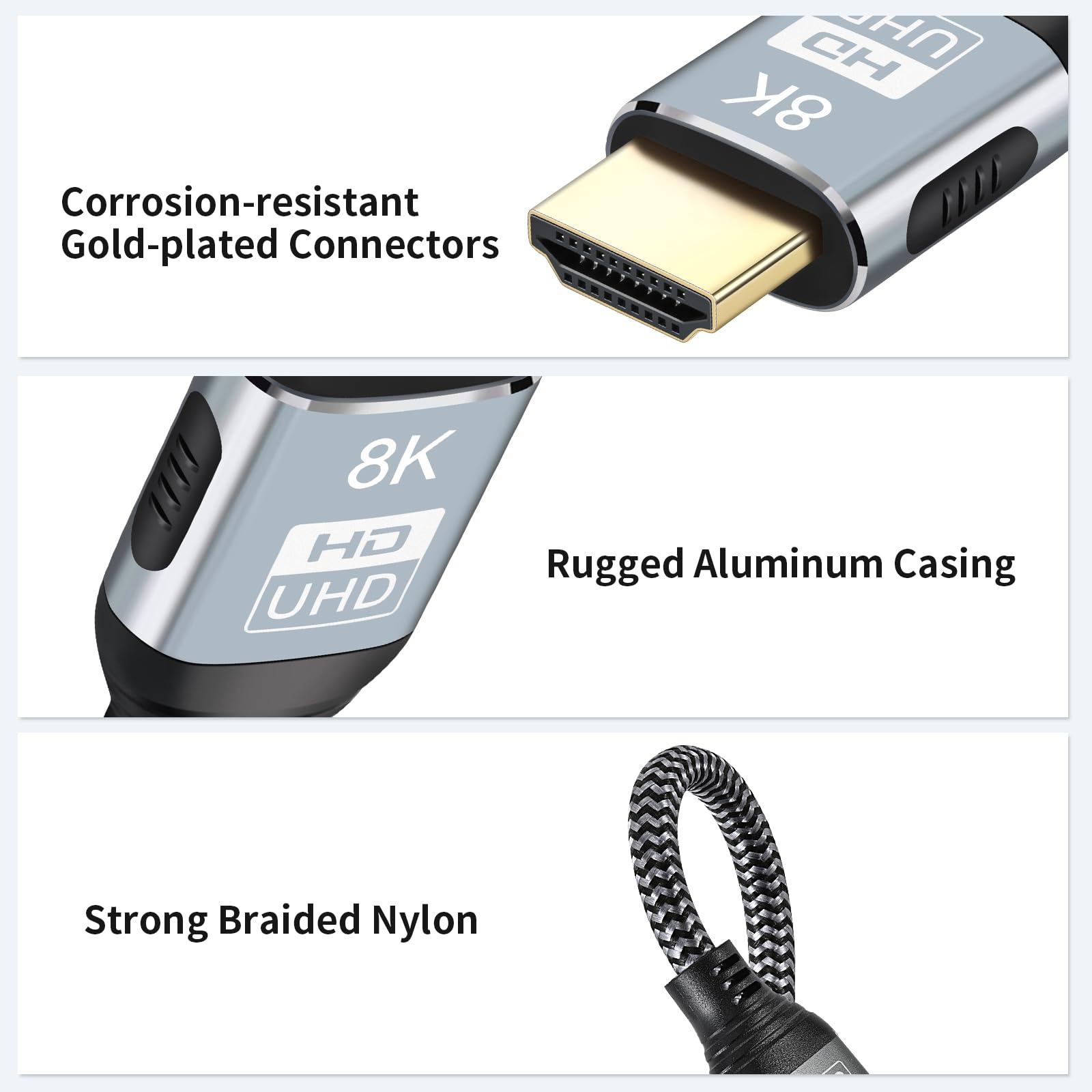 Cable HDMI 2.1 de 2 pies, ultra alta velocidad 8K a 60Hz 4K a 120Hz 48Gbps cable HDMI, compatible con HDR dinámico, 3D, eARC para PS5 PS4 Xbox, proyector, laptop, TV, monitor y más (2)