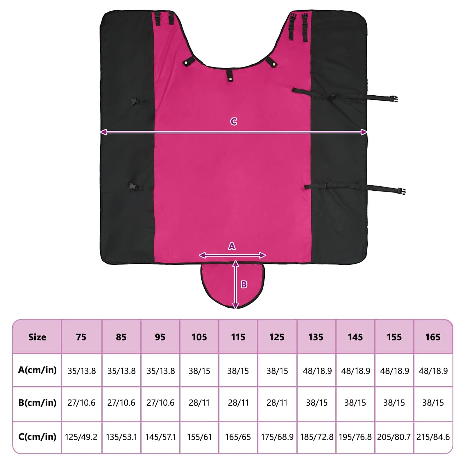 Manta para caballo de poliéster rosa y negro, 125 cm, impermeable y resistente al viento, con hebilla ajustable, transpirable para establo, pasto, paseos e invierno