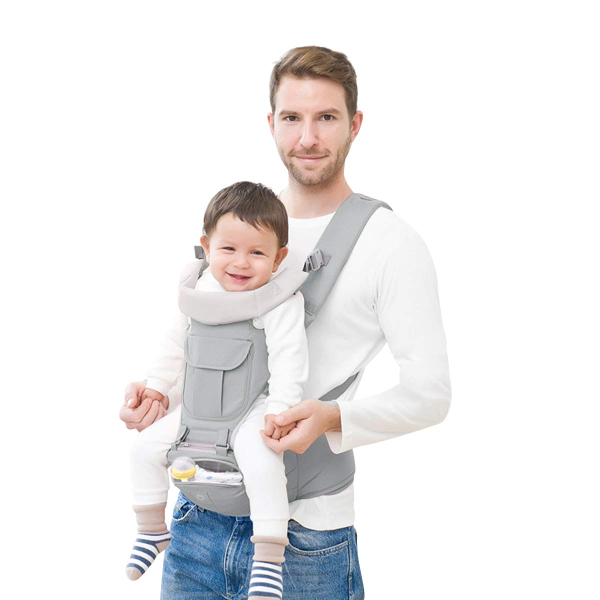 SONARIN 3 in 1 Multifunzione Hipseat Marsupio Baby Carrier,Porta bebè,Portantina per bebè,Tutte le stagioni,Ergonomico(Grigio)