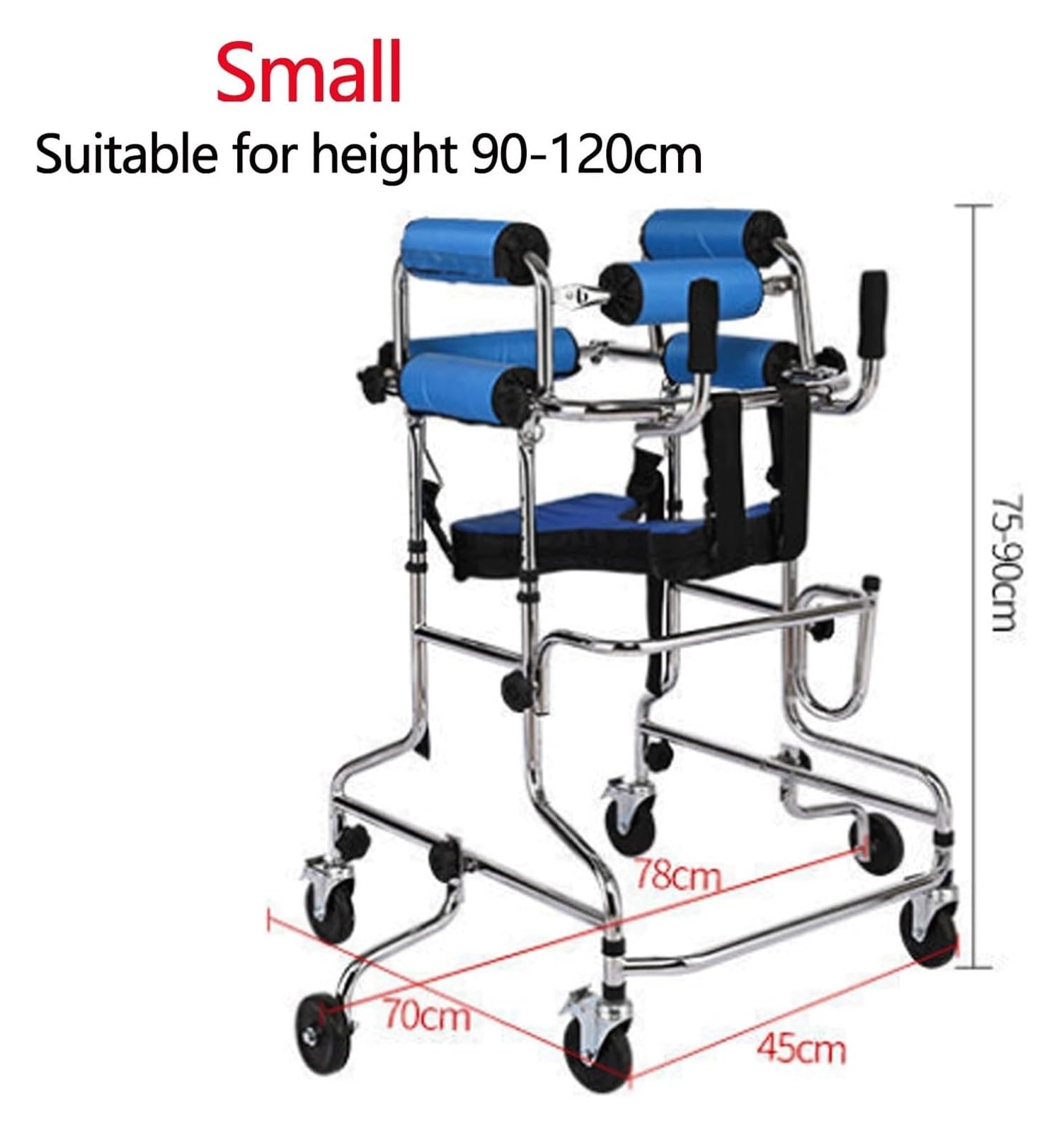 Andador pediátrico de altura ajustable: andador plegable con asiento for pequeños, adolescentes y adultos jóvenes con necesidades especiales(Red,Small)