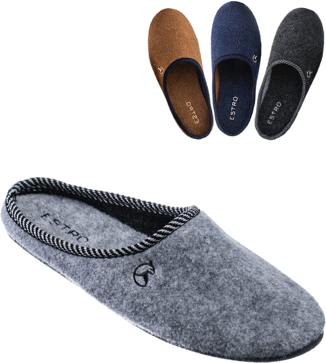 ESTRO Felt Slippers Men's Slippers Men's Felt Slippers with Rubber Sole Slippers Men Felt Men Slippers Warm REX