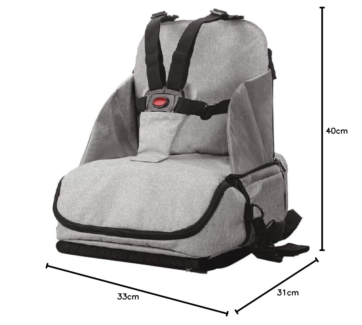 dBb Remond Rehausseur Chaise Bébé Nomade Pliable Avec Sac Transport - Chaise Portable Universelle - Repas Enfant 6 Mois À 3 Ans - Harnais 5 Points Sécurisés - Rangements Astucieux - Coloris Gris