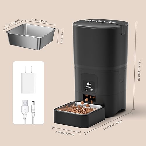 Miniatura 8 de PAPIFEED Comedero automático para gatos, dispensador inteligente WiFi de 6 litros con control de aplicación, configuración asistida por Bluetooth,