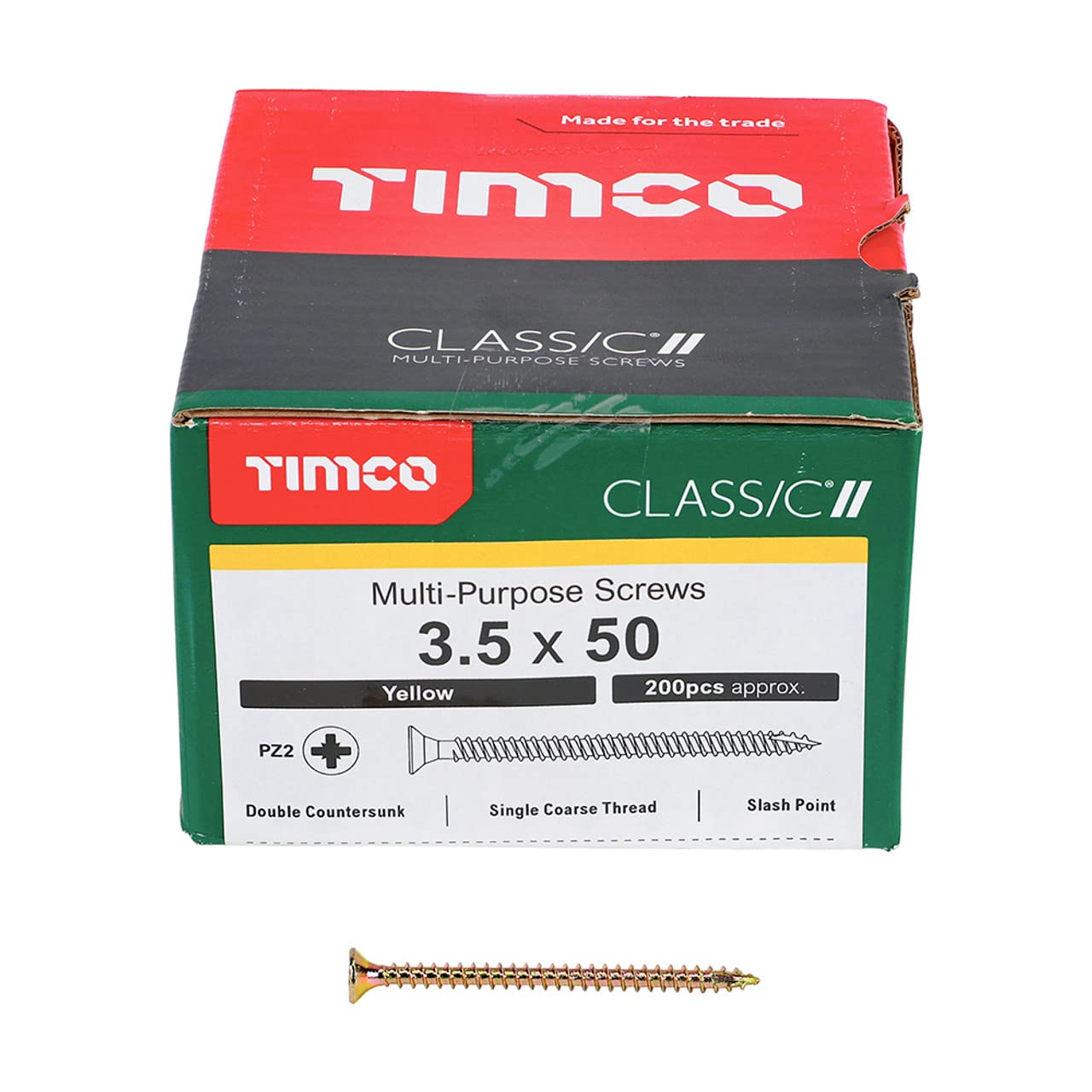 Timco Yellow 35050Claf Classic Multi-Purpose Screws - Pz - Double Countersunk - 3.5 X 50 Box 200