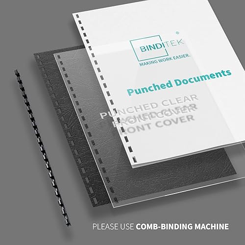 Miniatura 5 de Binditek Paquete de 10 espinas de encuadernación de peine de plástico, 1 pulgada de diámetro, capacidad de 225 hojas, tamaño carta, peine de