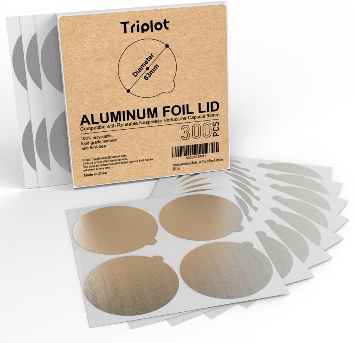 TriplotAluminum Foils Lids 300pcs to Reuse Coffee Pods Compatible with Nespresso VertuoLine Capsules.
