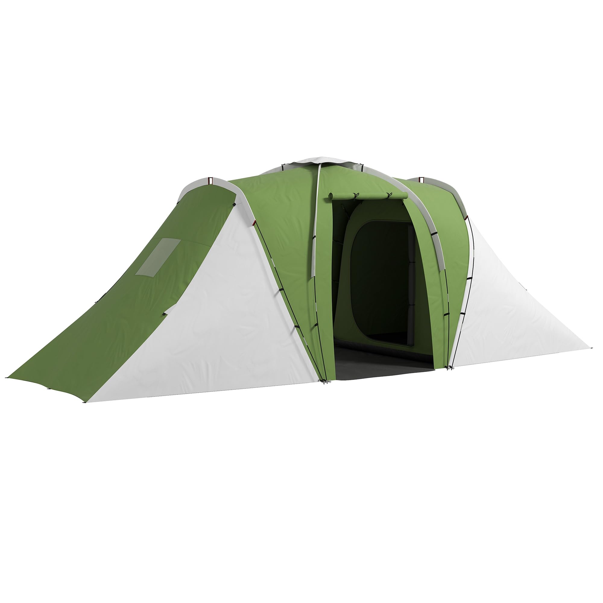 Outsunny 4-6 Man Tunnel Tent with 2 Bedroom and Living Area, Large Camping Tent, 2000mm Waterproof, Portable with Bag, for Fishing Hiking Festival, Green and White
