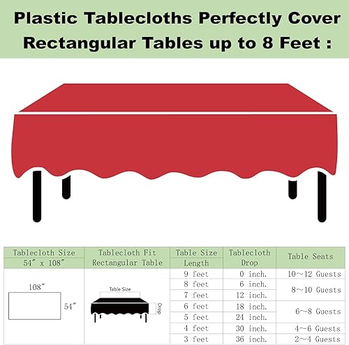 Miniatura 5 de Paquete de 3 manteles de plástico rojo desechables de 54 x 108 pulgadas, color rojo rubí brillante para fiestas, aniversario, Acción de Gracias