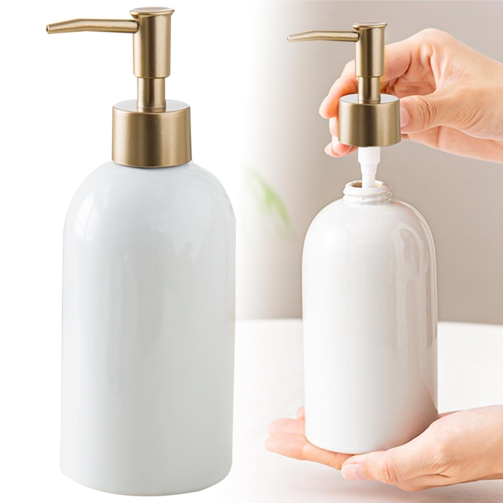 Dispensadores De Loción Jabón Dispensador De Jabón Blanco De Cerámica con Bomba Dorada, Líquido Rellenable(Grey)