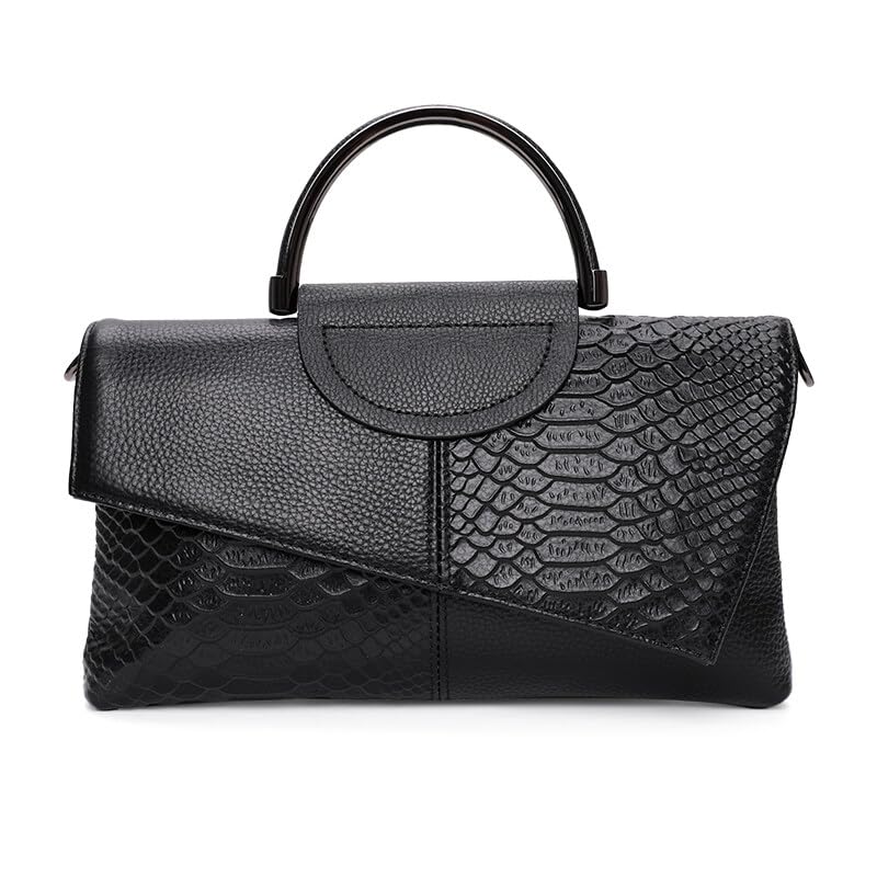 Genuine leather snake pattern handbag for women's fashionable and versatile top layer cowhide one shoulder crossbody small bag，purse