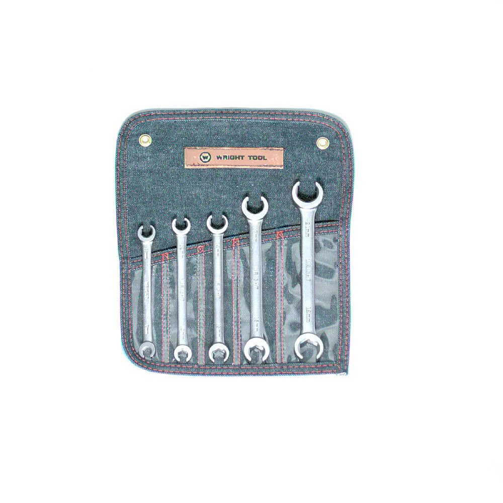 Wright Tool 744 Metric Flare Nut Wrench Set - 5-Piece With Denim Roll, 6-Point Design For Extra Torque