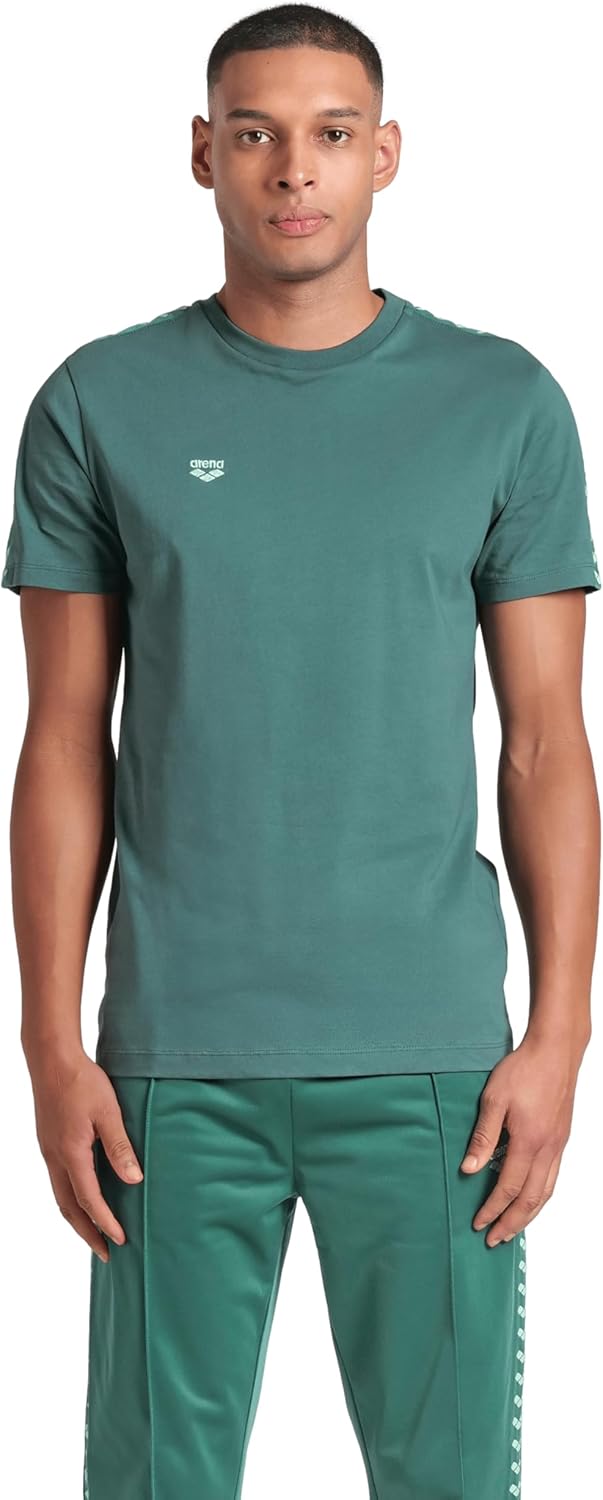 ARENA Men's Team T-Shirt Soft 100% Cotton Slim Fit Short Sleeve Casual and Athletic Wear, Small, Mangrove/Mangrove/Light Green