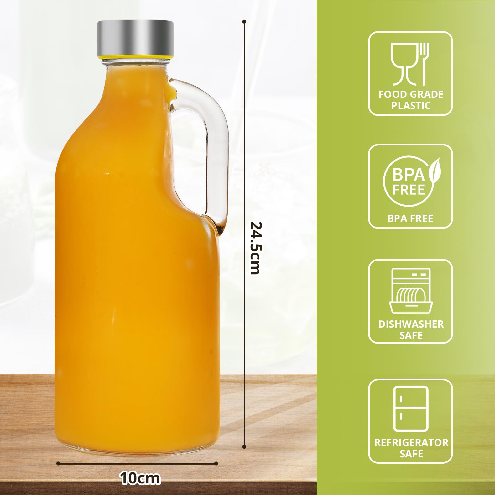 LIMILI Glass Bottles, 1 litre Glass Water Bottle with Stainless Steel Lids - Image 2