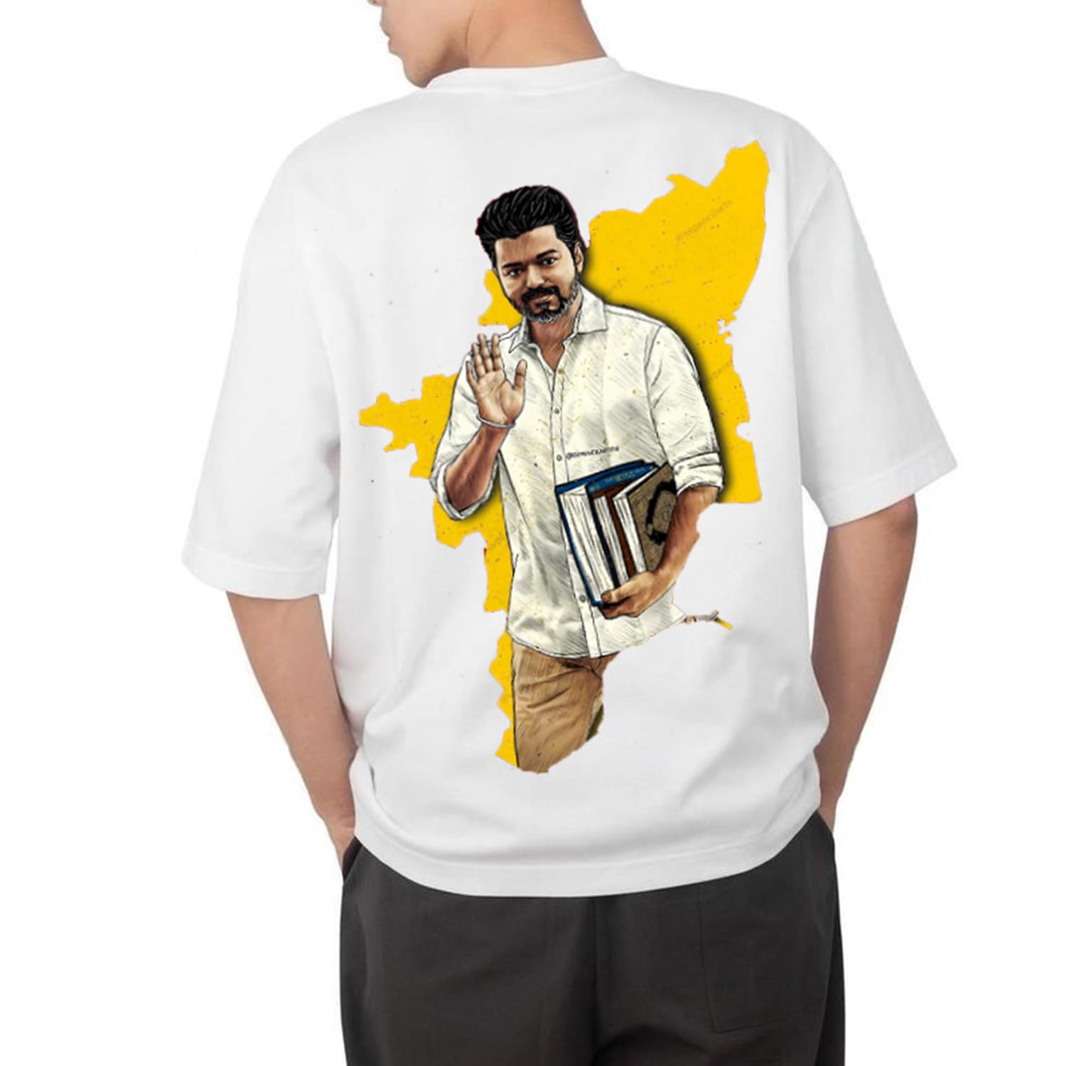 AROA Tshirt Vijay TVK Model : 077 Men Cotton Printed Oversized/dropshoulder/Round Neck White Tshirt for Men Women Unisex-picture-15